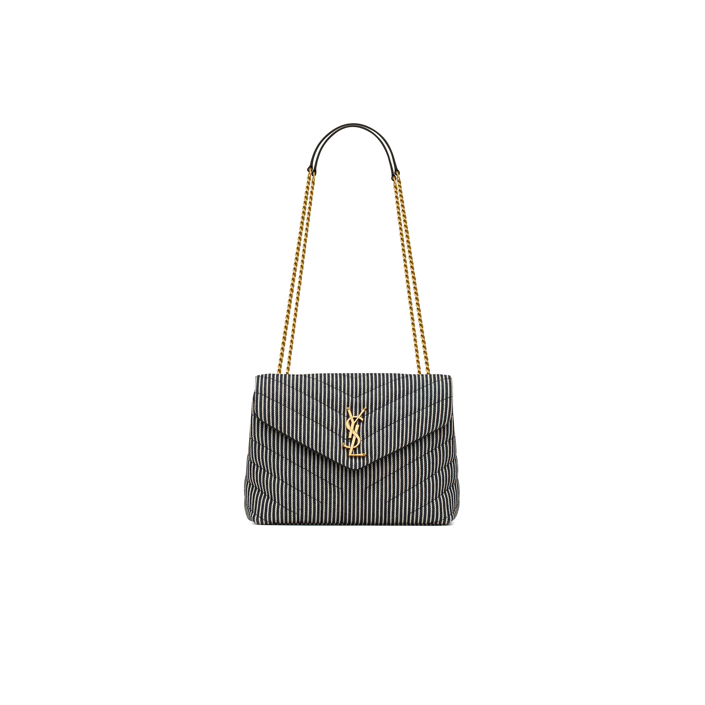 YSL LOULOU SMALL IN Y-QUILTED STRIPED DENIM 494699FAA7G4165 (23*17*9cm)